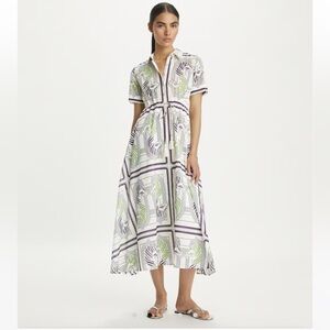 Tory Burch Printed Cotton Shirtdress, pretty white and green, flowing, pockets